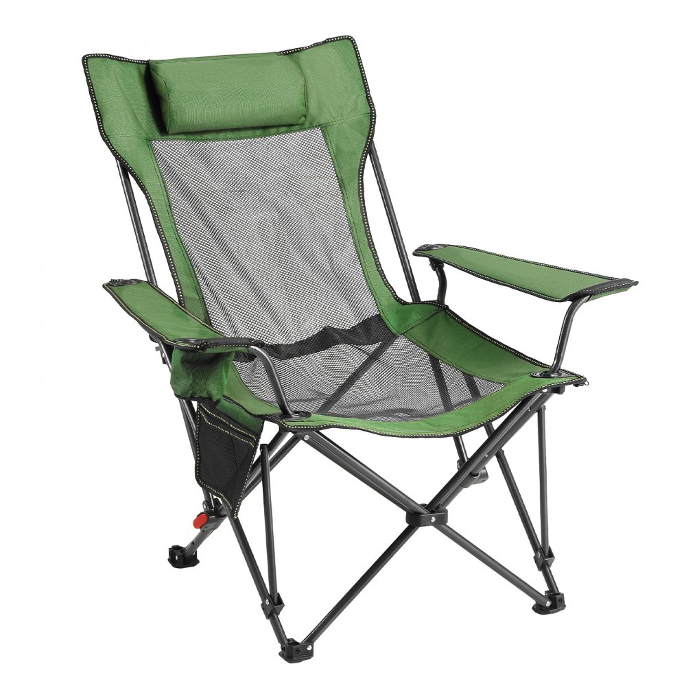 VEVOR Reclining Camping Chair, 4 Adjustable Positions, Portable Folding Lounger for Adults, Mesh Beach Chair with Headrest & Foot Rest, Supports 220 lbs, Heavy Duty Camp Chairs for Patio, Green