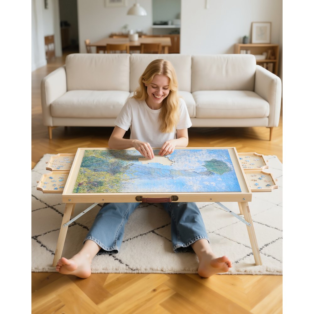 VEVOR 1500-elementowa tablica do układania puzzli z 4 szufladami, pokrywą i składanymi nogami, przenośny stolik do układania puzzli (865 x 635 mm), akcesoria do układania puzzli dla dorosłych, system przechowywania puzzli