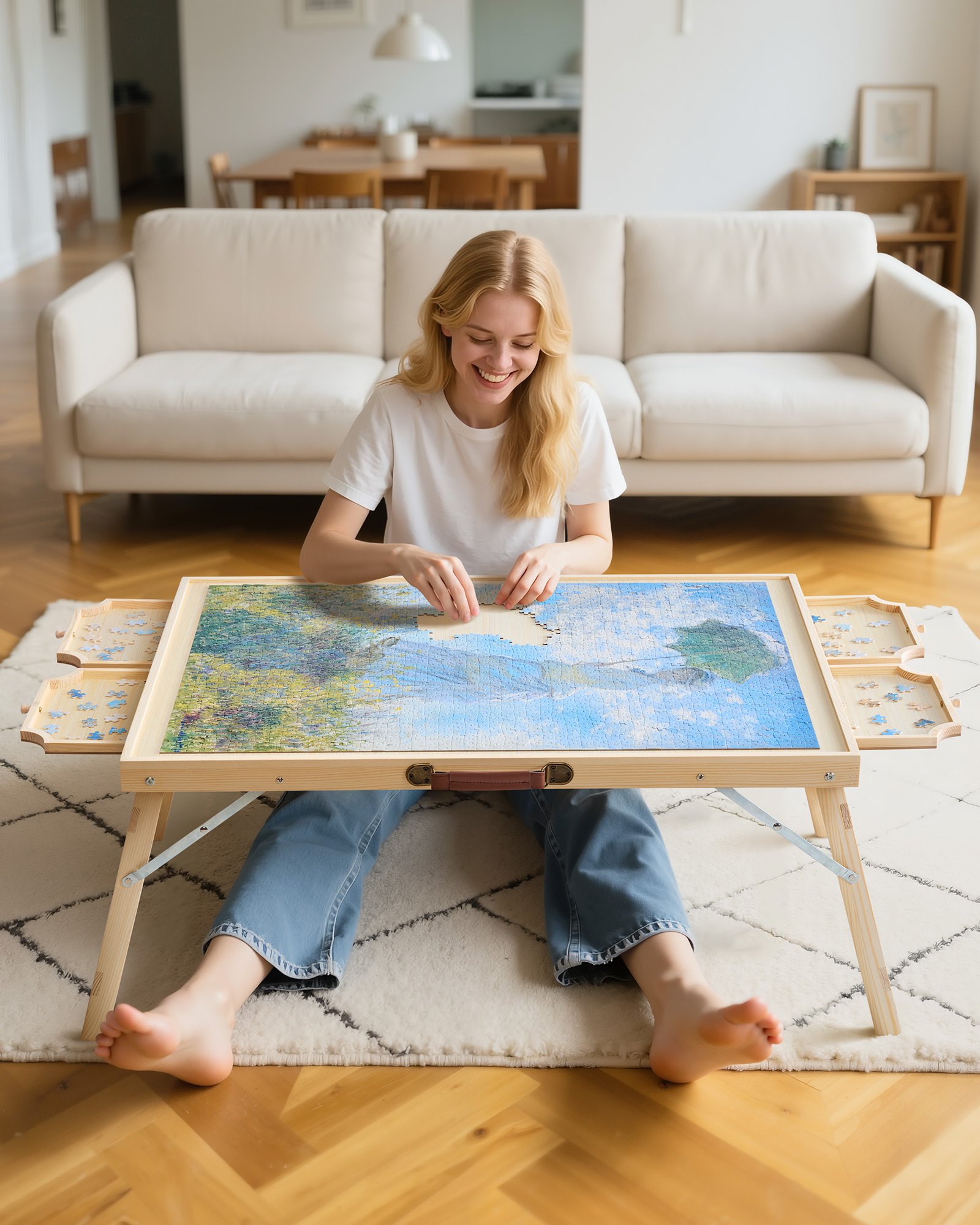 VEVOR 1500-elementowa tablica do układania puzzli z 4 szufladami, pokrywą i składanymi nogami, przenośny stolik do układania puzzli (865 x 635 mm), akcesoria do układania puzzli dla dorosłych, system przechowywania puzzli