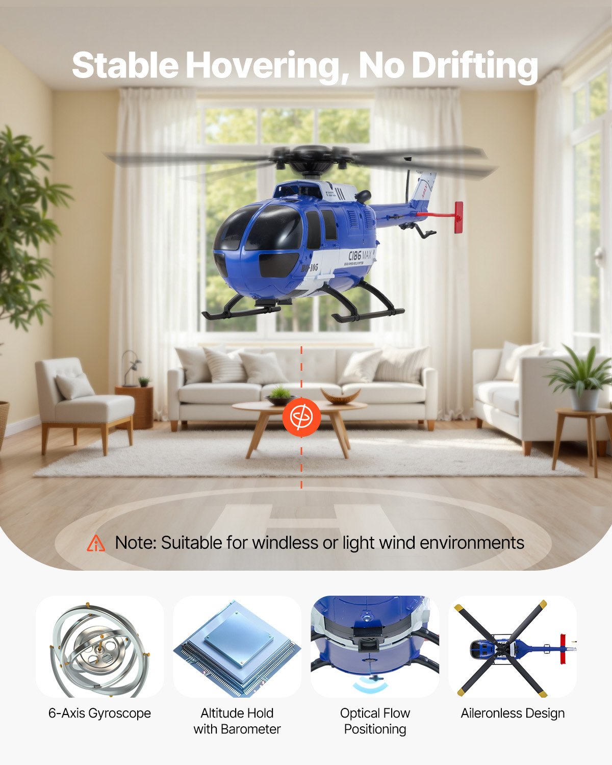 Helikopter zdalnie sterowany VEVOR, 2,4 GHz, z pojedynczym śmigłem i 6-osiowym żyroskopem, 4-kanałowy samolot RC dla początkujących, oświetlenie LED i start/lądowanie jednym przyciskiem, dla dzieci w wieku od 8 lat