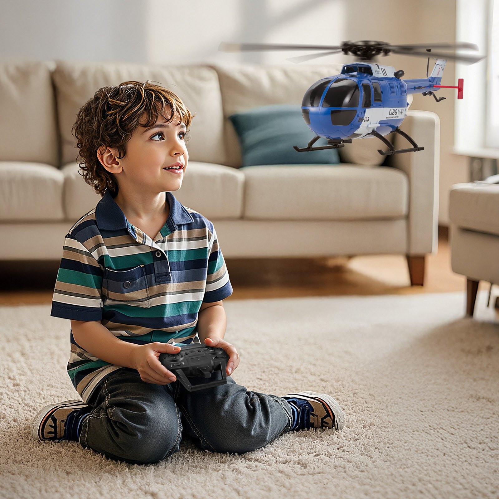 Helikopter zdalnie sterowany VEVOR, 2,4 GHz, z pojedynczym śmigłem i 6-osiowym żyroskopem, 4-kanałowy samolot RC dla początkujących, oświetlenie LED i start/lądowanie jednym przyciskiem, dla dzieci w wieku od 8 lat