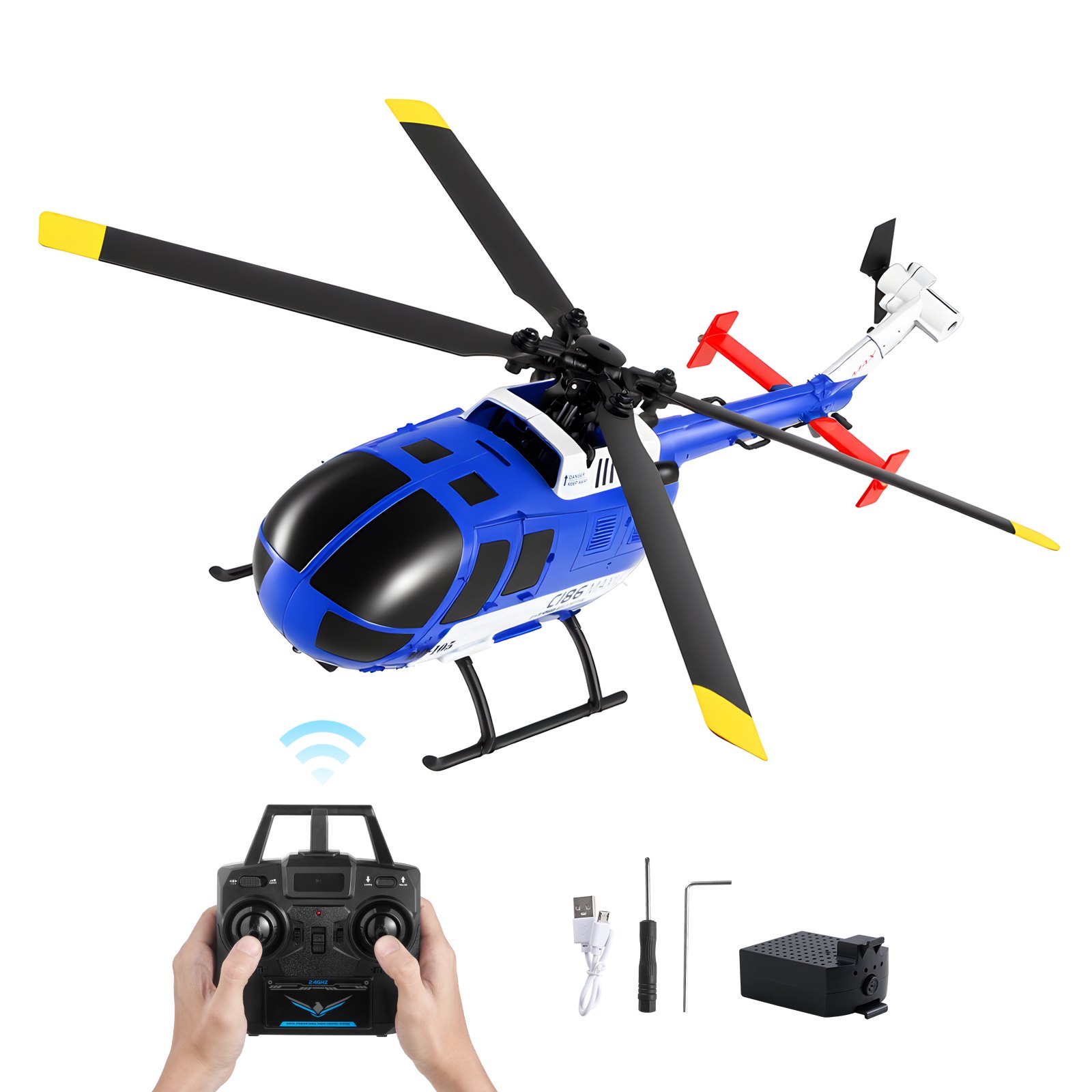 Helikopter zdalnie sterowany VEVOR, 2,4 GHz, z pojedynczym śmigłem i 6-osiowym żyroskopem, 4-kanałowy samolot RC dla początkujących, oświetlenie LED i start/lądowanie jednym przyciskiem, dla dzieci w wieku od 8 lat