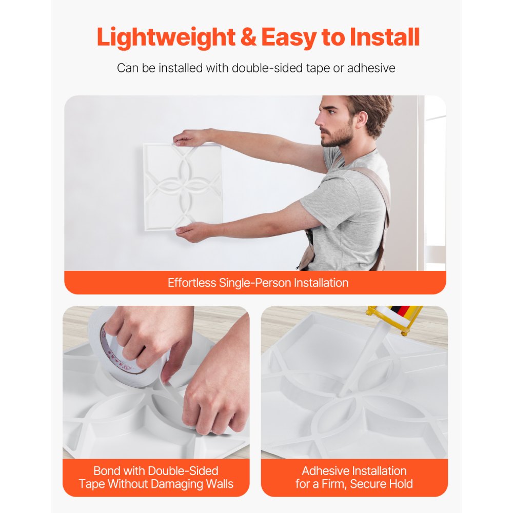 Panele ścienne VEVOR 3D, zestaw 33 paneli ściennych z PVC o wymiarach 30x30 cm w nowoczesnym, minimalistycznym wzorze kwiatowym, dekoracja ścienna, aranżacja wnętrz na sufit, do sypialni, salonu i pokoju zabaw, matowa biel