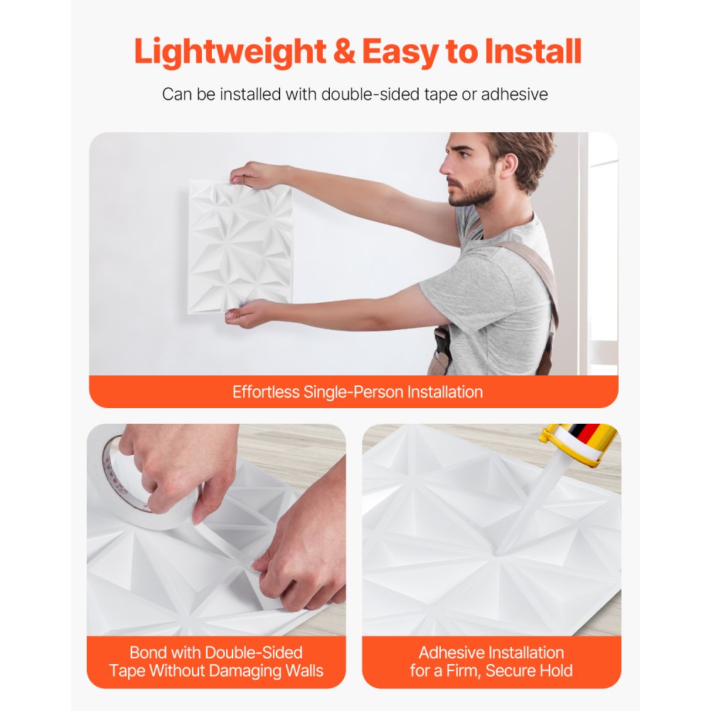 Zestaw 33 paneli ściennych VEVOR 3D, 30x30 cm, nowoczesna minimalistyczna okładzina ścienna z PVC, powierzchnia 2,97 m², dekoracja ścienna, aranżacja wnętrz na sufit, do sypialni, salonu i pokoju zabaw, matowa biel