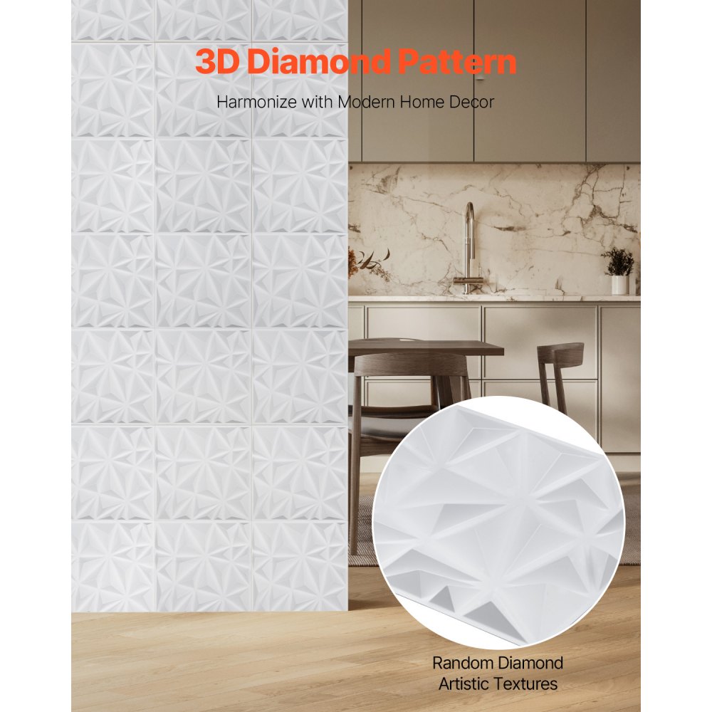 Zestaw 33 paneli ściennych VEVOR 3D, 30x30 cm, nowoczesna minimalistyczna okładzina ścienna z PVC, powierzchnia 2,97 m², dekoracja ścienna, aranżacja wnętrz na sufit, do sypialni, salonu i pokoju zabaw, matowa biel