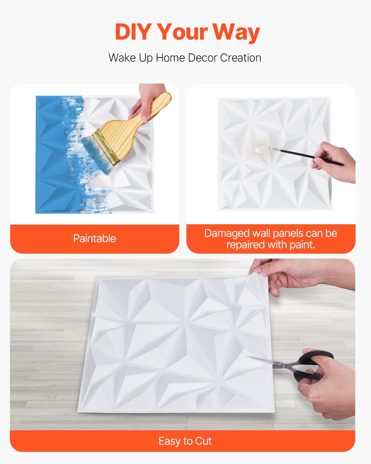 Zestaw 33 paneli ściennych VEVOR 3D, 30x30 cm, nowoczesna minimalistyczna okładzina ścienna z PVC, powierzchnia 2,97 m², dekoracja ścienna, aranżacja wnętrz na sufit, do sypialni, salonu i pokoju zabaw, matowa biel