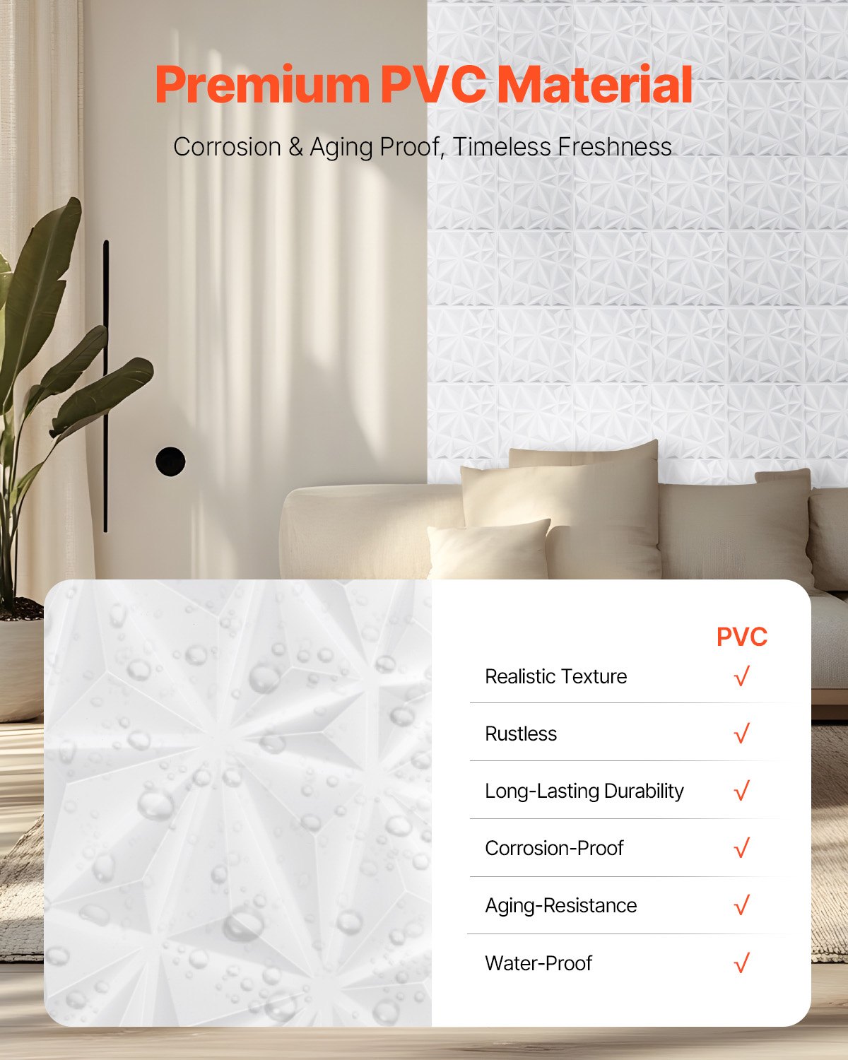 Zestaw 33 paneli ściennych VEVOR 3D, 30x30 cm, nowoczesna minimalistyczna okładzina ścienna z PVC, powierzchnia 2,97 m², dekoracja ścienna, aranżacja wnętrz na sufit, do sypialni, salonu i pokoju zabaw, matowa biel