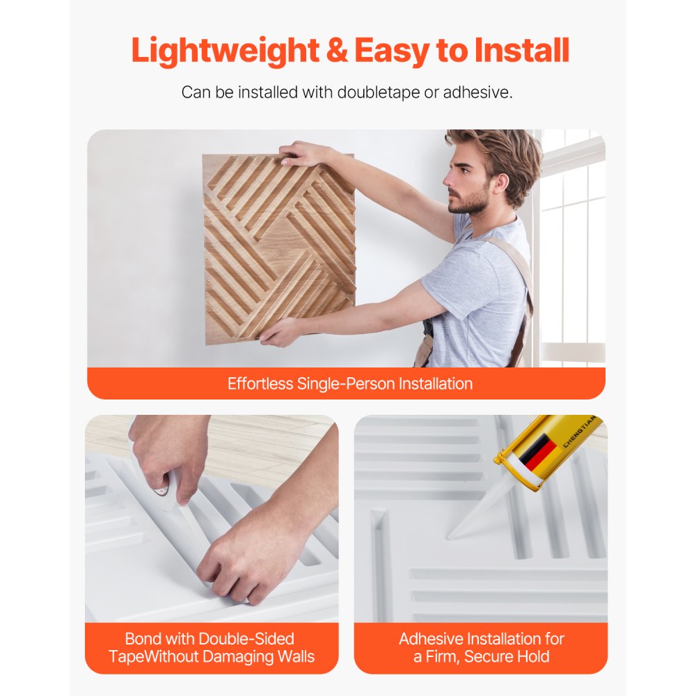 Panele ścienne VEVOR 3D, zestaw 12 sztuk, 150x50 cm, okładzina ścienna z PVC w nowoczesnym, minimalistycznym stylu, powierzchnia 2,97 m², dekoracja wnętrz na sufit, do sypialni, salonu i pokoju zabaw, kolor jasnego drewna