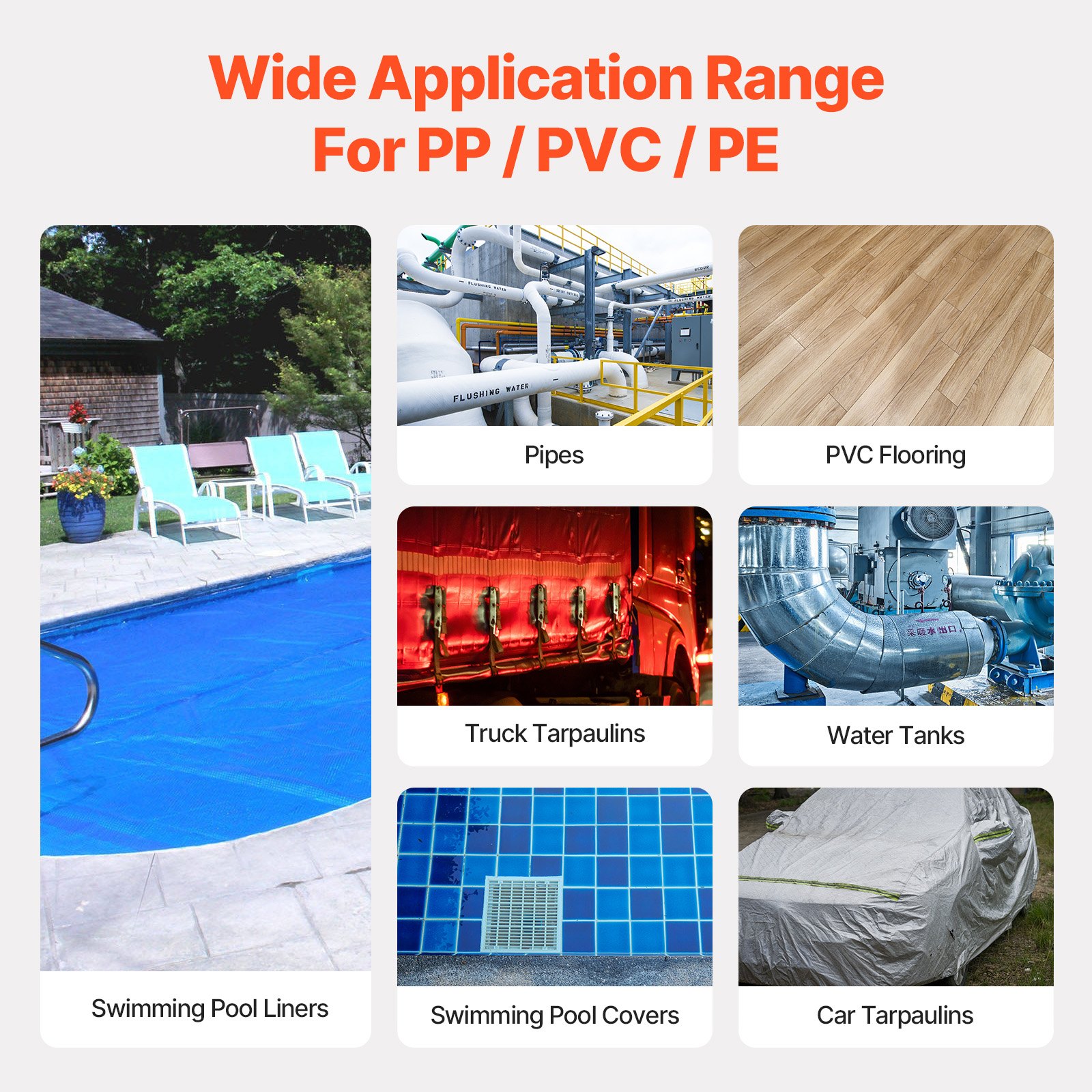 Spawarka na gorące powietrze VEVOR do tworzyw sztucznych, pistolet opalający 1600 W, palnik spawalniczy do winylu PVC TPO 50–600°C, zestaw spawarki na gorące powietrze z 11 akcesoriami – skrzynka narzędziowa, dysza, wałek, ostrza do PP/PE/PVC