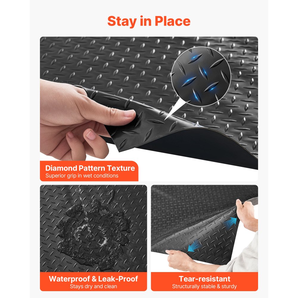Mata garażowa VEVOR, 1200x3050 mm, mata antypoślizgowa, mata z wypustkami z PVC o grubości 2,2 mm, mata ochronna na podłogę z dwustronną taśmą klejącą, łatwa do czyszczenia, do magazynów, siłowni, przyczep, czarna