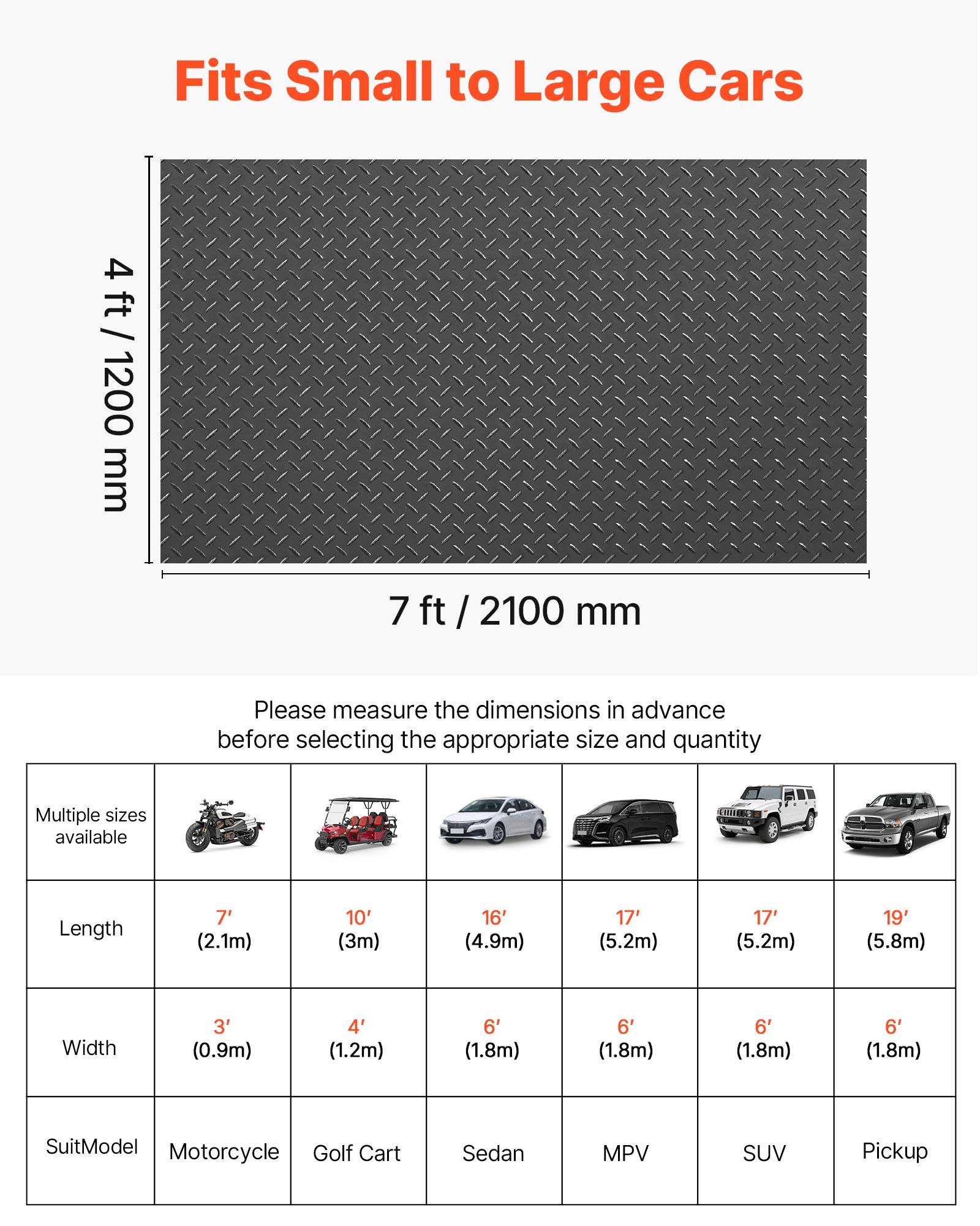 Mata garażowa VEVOR, 1200x2100 mm, antypoślizgowa, sprzedawana na metry, mata z wypustkami z PVC o grubości 2,2 mm, mata ochronna na podłogę z dwustronną taśmą klejącą, do magazynów, siłowni, przyczep, czarna