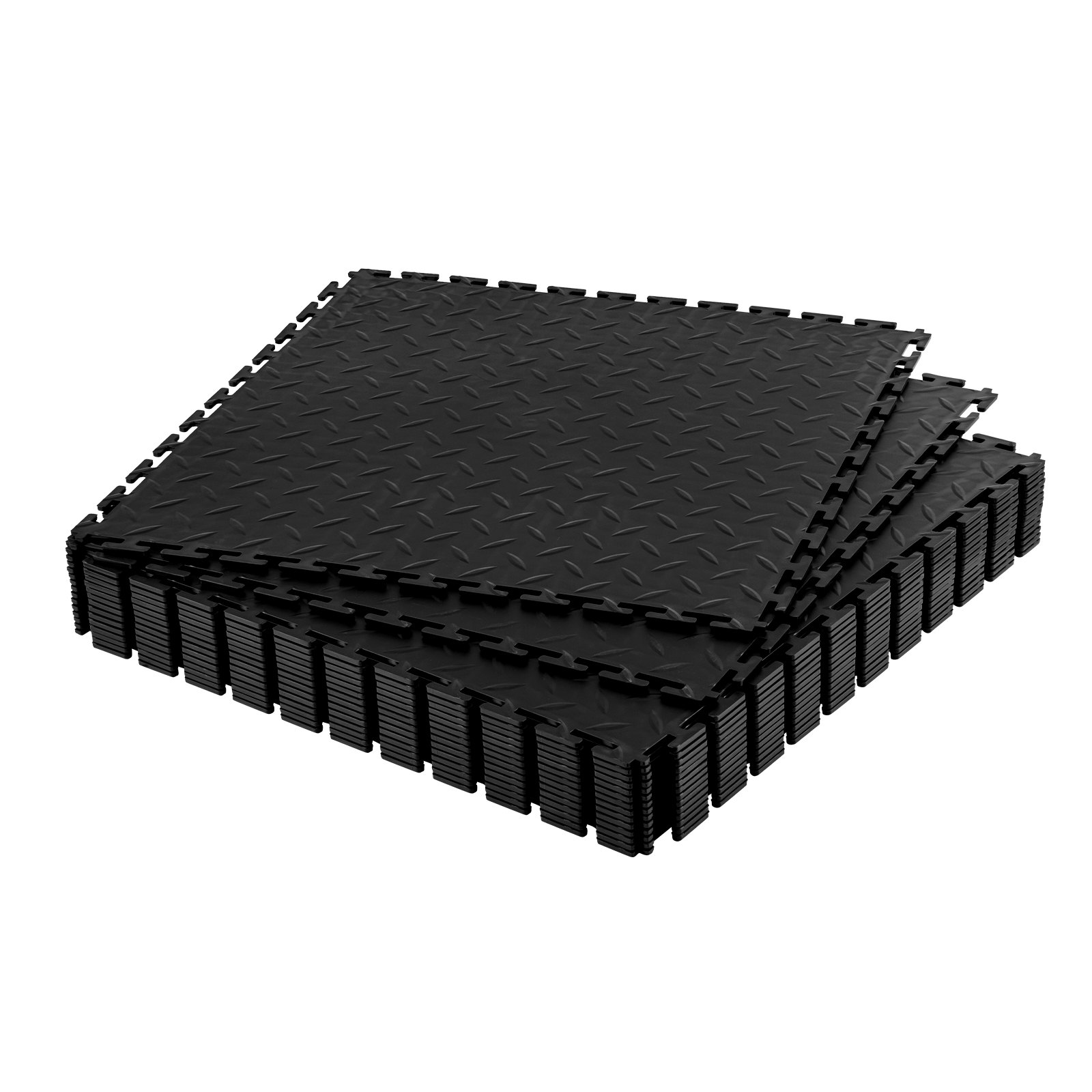 Maty garażowe PCV VEVOR, 16 szt., 513 x 513 x 5 mm, Wykładzina warsztatowa, Wykładzina przemysłowa, Montaż na klik, Maty antypoślizgowe PCV z płytką diamentową do warsztatu, magazynu, narzędziowni, Czarne