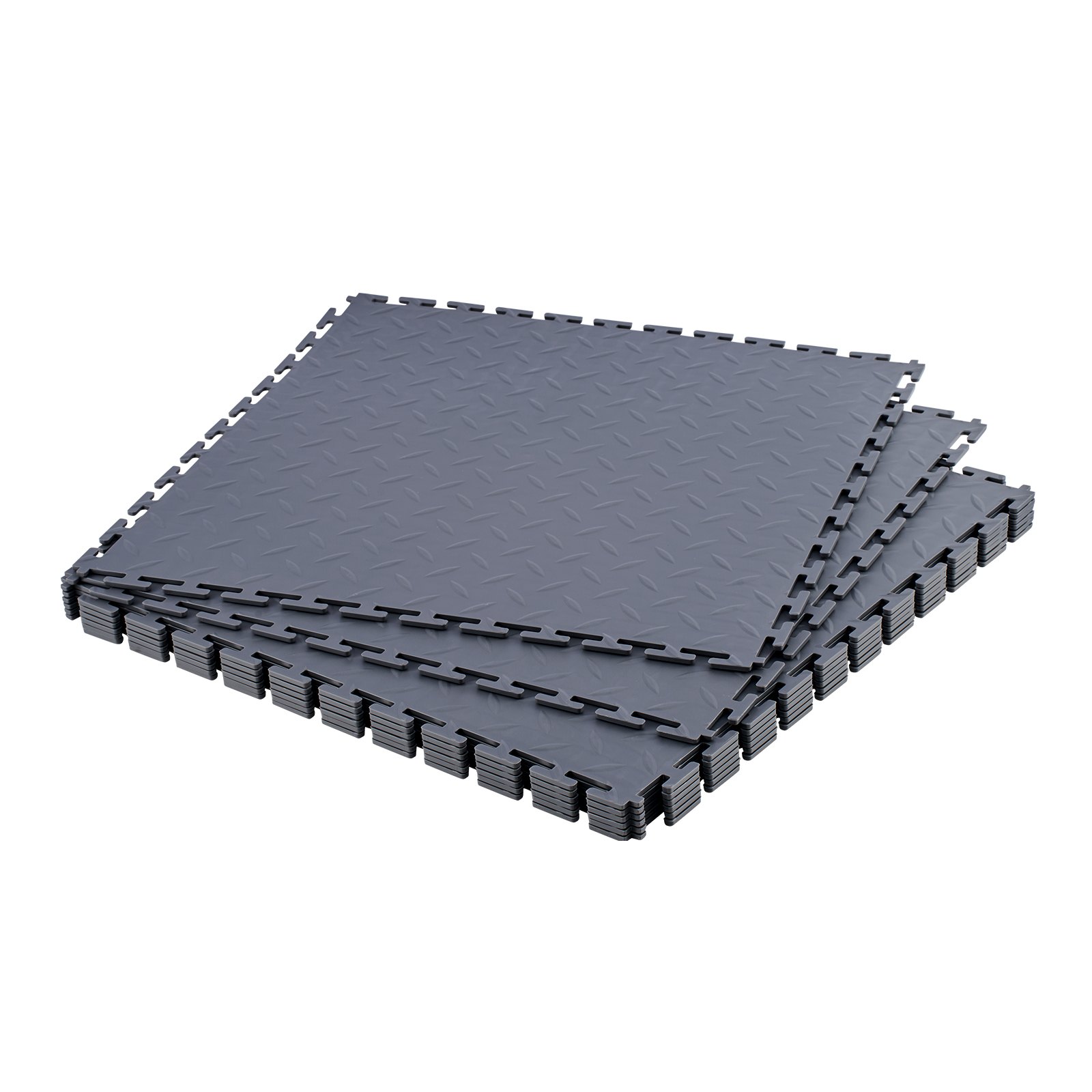 Mata garażowa PVC VEVOR, 8 szt., 513 x 513 x 5 mm, wykładzina warsztatowa, wykładzina przemysłowa, montaż na klik, antypoślizgowe maty PVC z płytką diamentową do warsztatu, magazynu, narzędziowni, kolor grafitowy