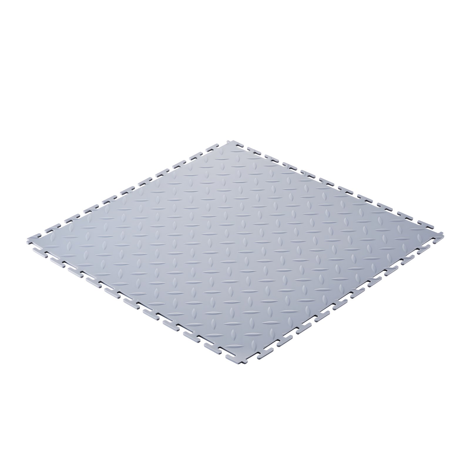 Maty garażowe PCV VEVOR, 8 szt., 513 x 513 x 5 mm, do warsztatów, do przemysłu, montaż na klik, antypoślizgowe maty PCV z płytką diamentową do warsztatów, magazynów, narzędziowni, kolor jasnoszary