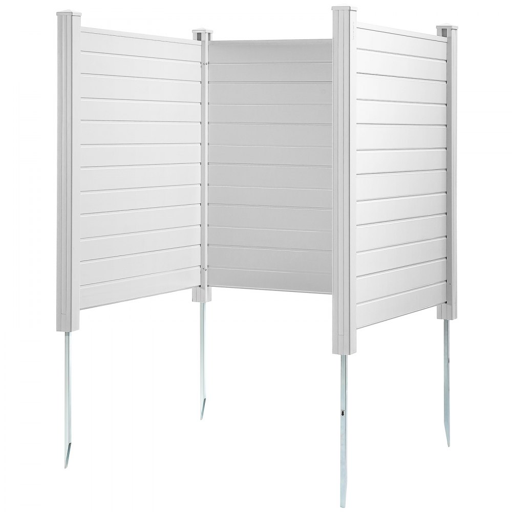 VEVOR 3xPanels Ogrodzenie Ogrodowe 122x122 cm Ogrodzenie Prywatne PCV i Blacha Ocynkowana Ogrodzenie Wiatrochronne z Kolcami Metalowe Słupki do 50 cm Ogrodzenie Listwowe Ogrodzenie Wtykowe Ekran Prywatny Idealny do Sprzętu Basenowego Systemy Klimatyzacji