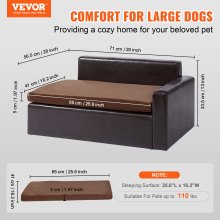 Sofa dla zwierząt VEVOR, kanapa dla psa dla średnich psów i kotów, miękka skórzana sofa dla psa, 50 kg wytrzymała sofa dla kota 710 x 505 x 335 mm