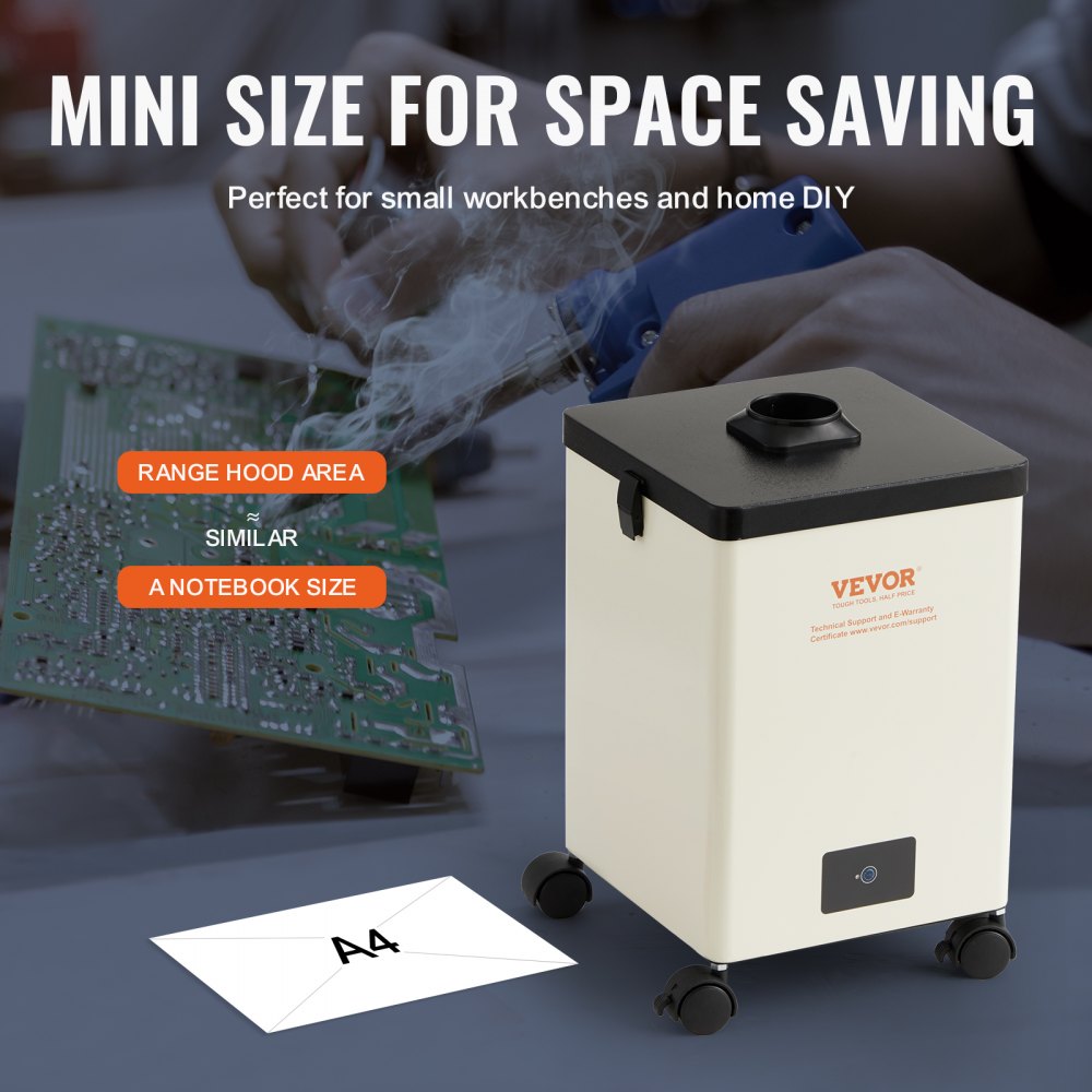 VEVOR Odciąg oparów lutowniczych 150 W Odciąg oparów spawalniczych 332 m³/h Miniaturowy pochłaniacz oparów lutowniczych 5800 obr./min Odciąg oparów lutowniczych z filtrem 3-stopniowym do prac spawalniczych na stacjach lutowniczych