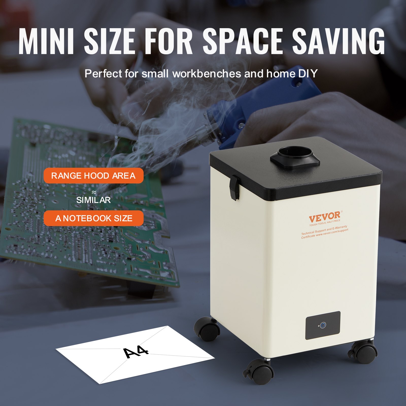 VEVOR Odciąg oparów lutowniczych 150 W Odciąg oparów spawalniczych 332 m³/h Miniaturowy pochłaniacz oparów lutowniczych 5800 obr./min Odciąg oparów lutowniczych z filtrem 3-stopniowym do prac spawalniczych na stacjach lutowniczych