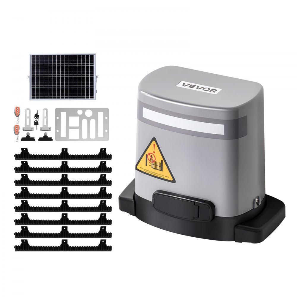 Napęd do bram przesuwnych VEVOR, napęd solarny 280 W do bram o szerokości do 20 m i udźwigu do 800 kg, silnik do rolet z czujnikiem podczerwieni i 2 pilotami, system otwierania bram wjazdowych