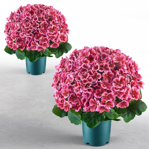 VEVOR 2-pak sztucznych kwiatów w doniczkach, 508 mm, sztuczne pelargonie, głęboki róż, sztuczne kwiaty doniczkowe do domu, biura, kawiarni, wykonane z tkaniny jedwabnej i tworzywa PE, gotowe do użycia, sztuczna roślina niewymagająca pielęgnacji