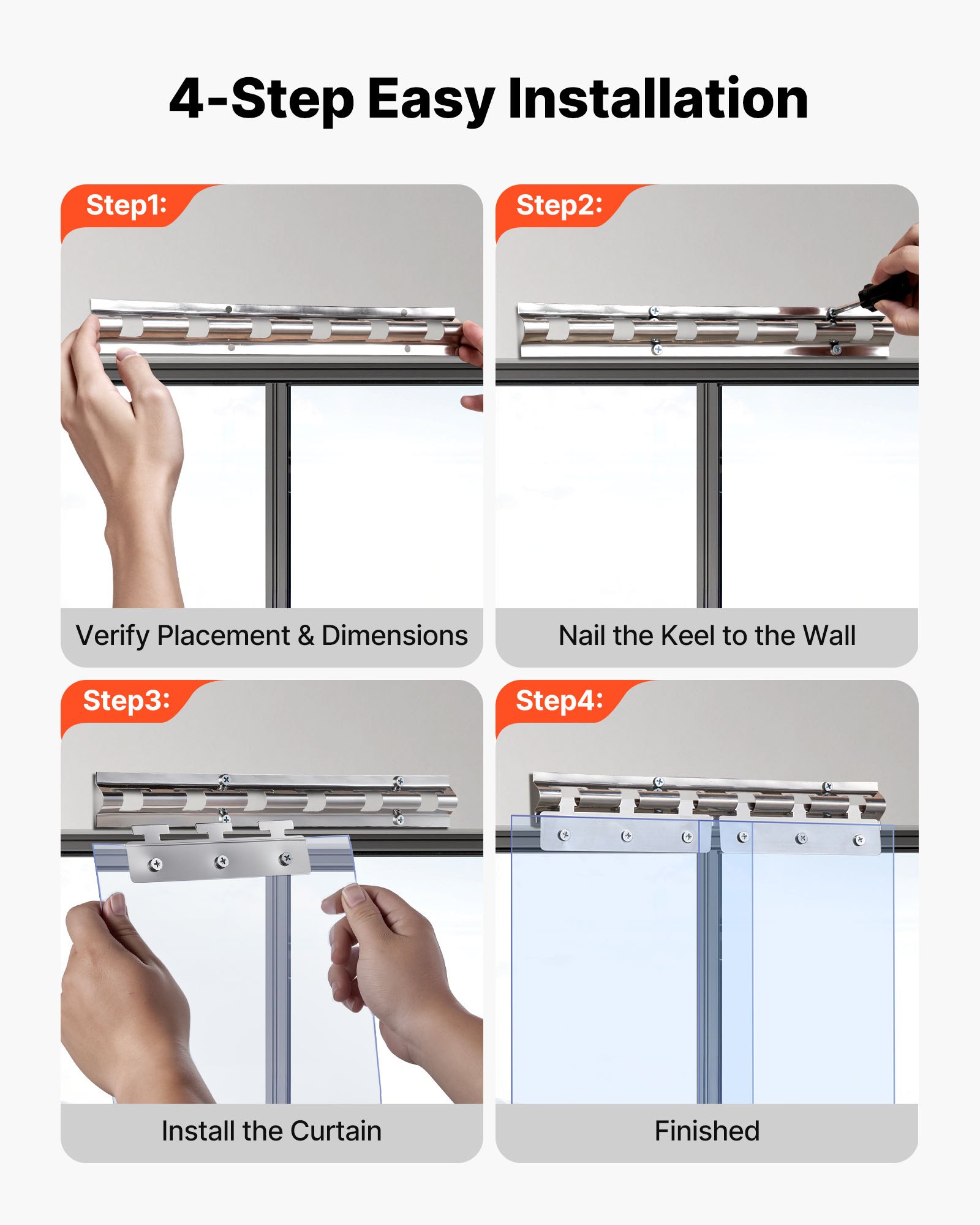 Kurtyna paskowa z tworzywa sztucznego VEVOR, 915 x 2134 mm, grubość 2 mm, opakowanie 6 sztuk, plastikowa taśma do drzwi magazynowych, mroźniczych i garażowych, gładka, przezroczysta