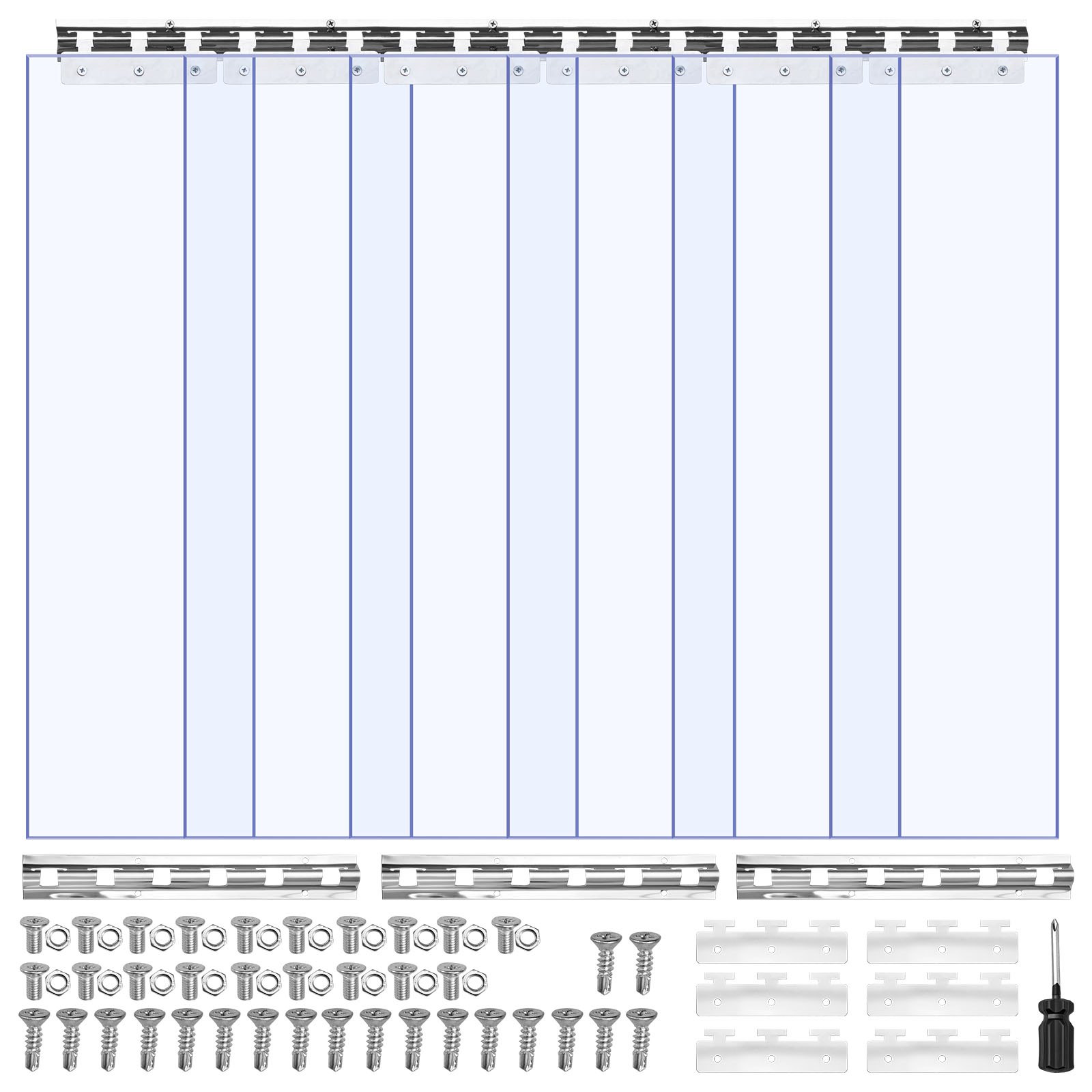 Kurtyna paskowa z tworzywa sztucznego VEVOR, 915 x 2134 mm, grubość 2 mm, opakowanie 6 sztuk, plastikowa taśma do drzwi magazynowych, mroźniczych i garażowych, gładka, przezroczysta