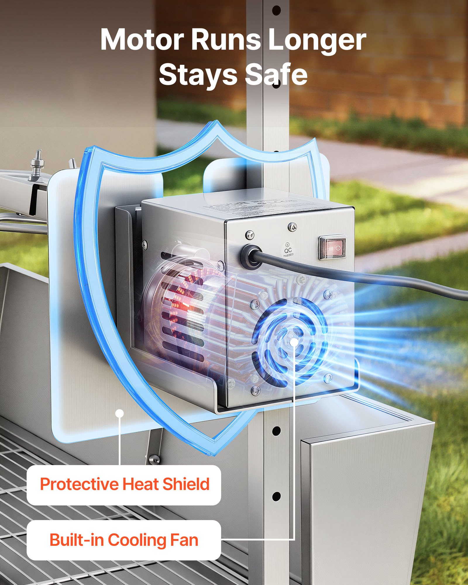 Grill rożenowy VEVOR 38 W, grill dla prosiąt, grill dla jagniąt, grill węglowy (długość grilla 1218 mm), udźwig 60 kg, kółka, 4-stopniowa regulacja wysokości i osłona ochronna, zestaw grilla elektrycznego na kemping