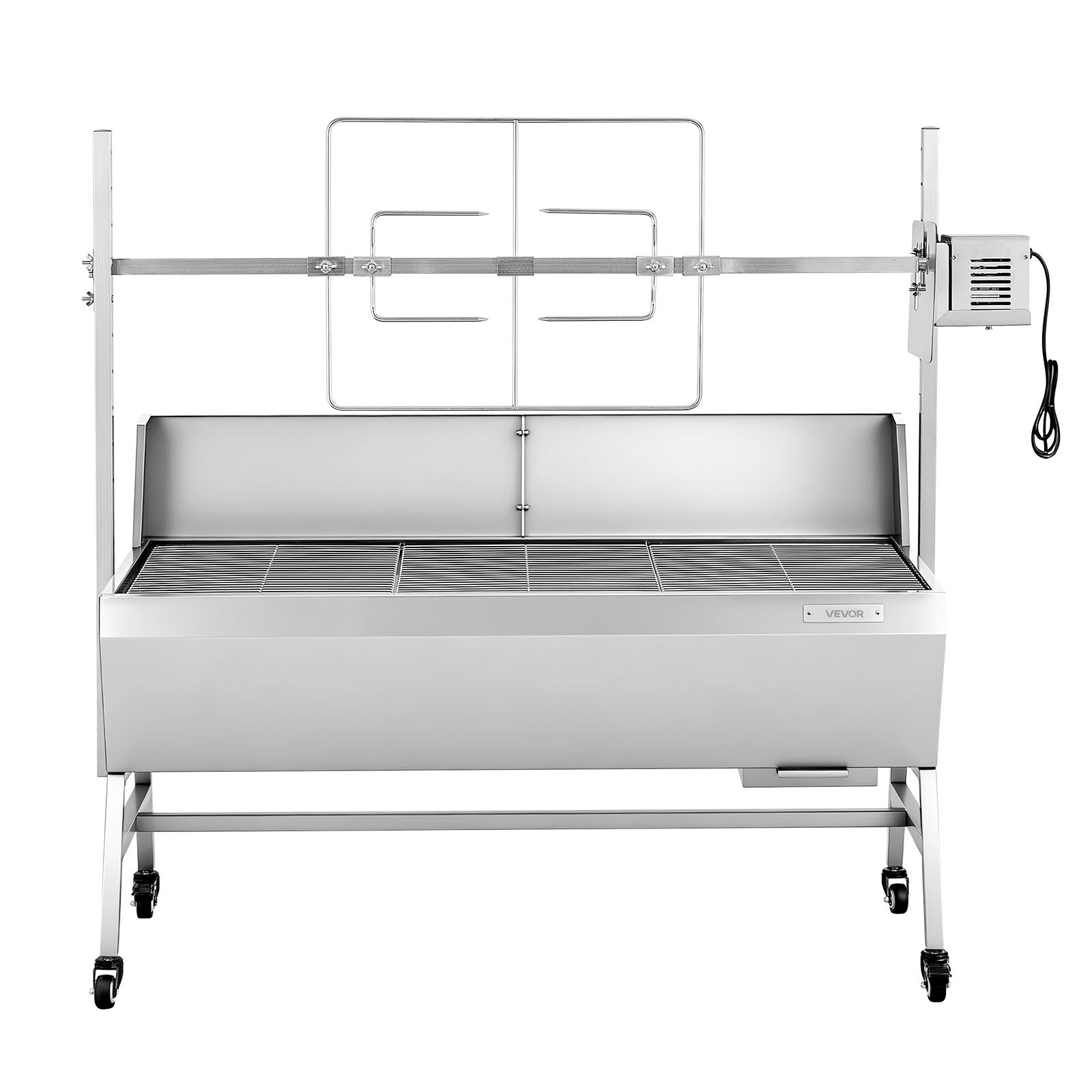 Grill rożenowy VEVOR 38 W, grill dla prosiąt, grill dla jagniąt, grill węglowy (długość grilla 1218 mm), udźwig 60 kg, kółka, 4-stopniowa regulacja wysokości i osłona ochronna, zestaw grilla elektrycznego na kemping