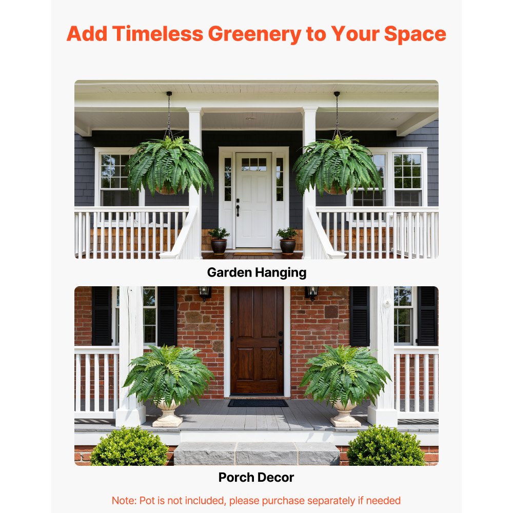 VEVOR Sztuczna paproć 127 cm, 596 g Sztuczna roślina z 96 liśćmi z tworzywa sztucznego i tkaniny jedwabnej, odporna na promieniowanie UV sztuczna paproć bostońska do domu, ogrodu, balkonu, biura, bez doniczki