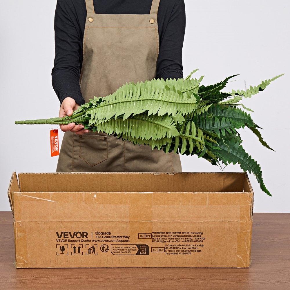 VEVOR Artificial Ferns, 1143 mm Fake Boston Fern Bush Plant with 63 Fronds, Faux Greenery for Indoor/Outdoor Decor, Silk & LDPE, Suitable for Home Porch Garden Office Living Room Planter, Set of 2