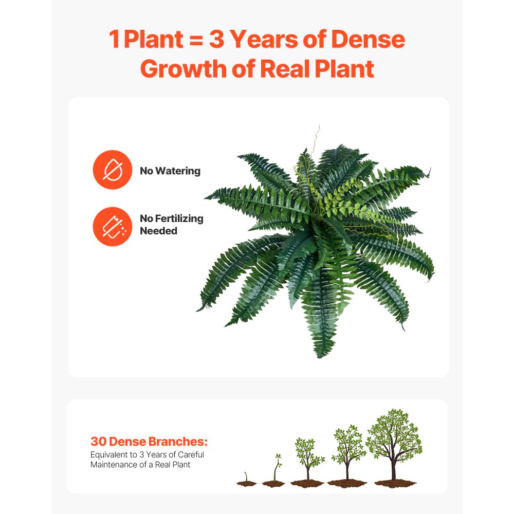 VEVOR Artificial Ferns, 2 pcs., Diameter 80-86 cm, Artificial Boston Fern, Wall Decoration with 30 Branches, Artificial Fern for Home & Office (Flower pot not included)
