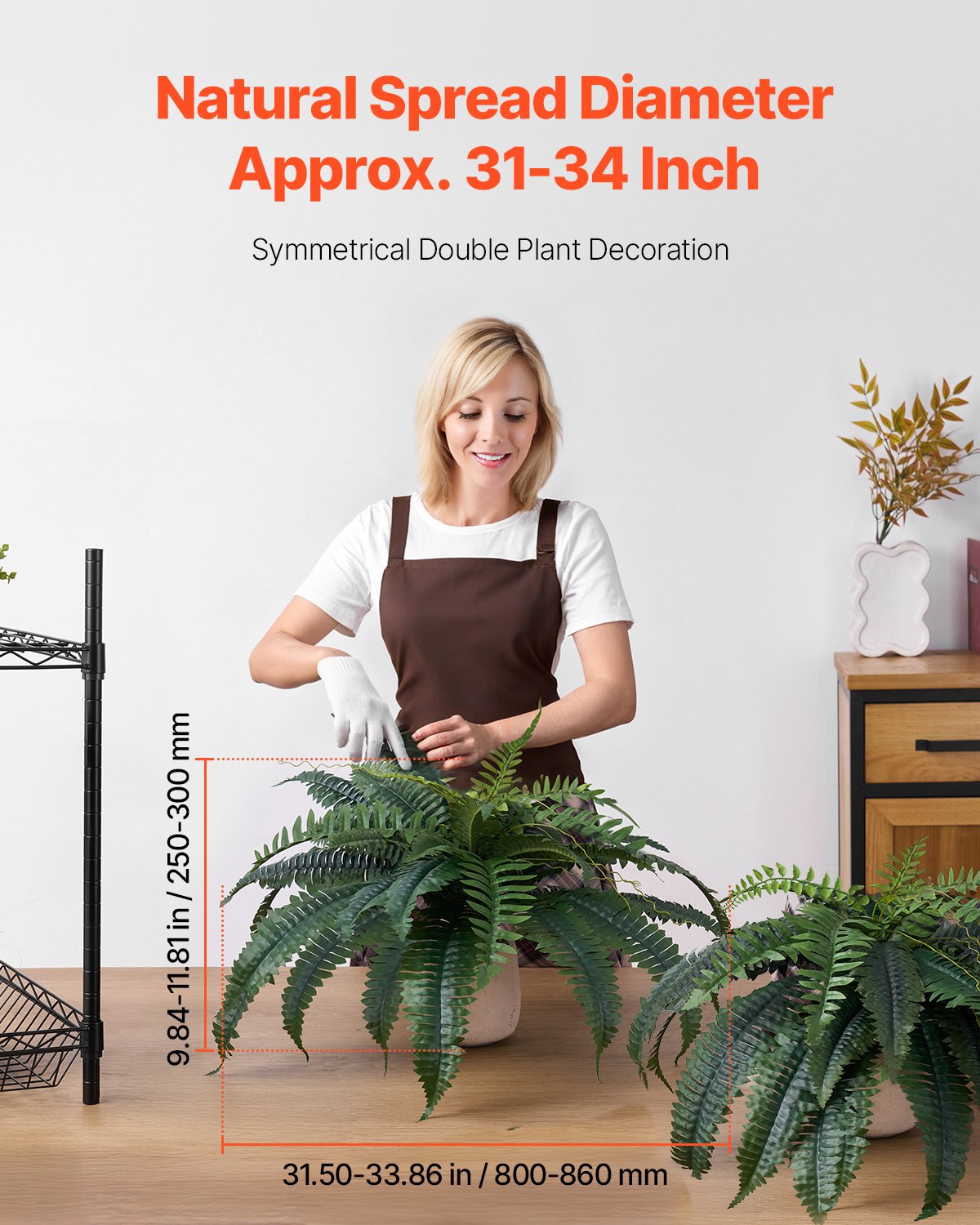 VEVOR Artificial Ferns, 2 pcs., Diameter 80-86 cm, Artificial Boston Fern, Wall Decoration with 30 Branches, Artificial Fern for Home & Office (Flower pot not included)