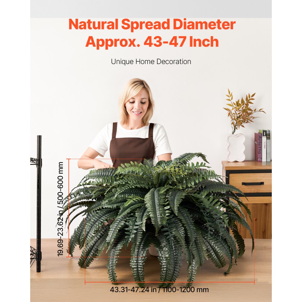 VEVOR Artificial Ferns, Diameter 110-120 cm, Artificial Boston Ferns, Wall Decoration with 88 Branches, Artificial Fern for Home, Office & Outdoor (Flower Pot Not Included)