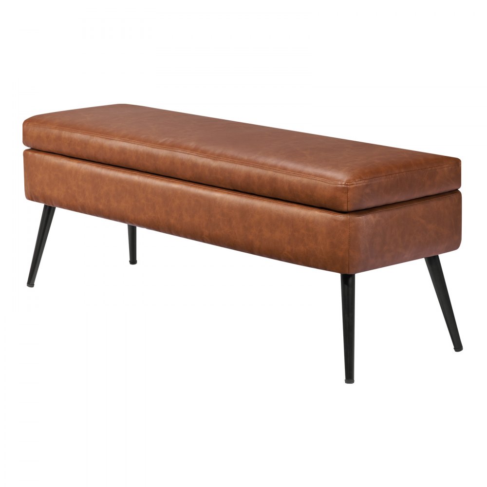 VEVOR Leather Storage Ottoman Bench, PU Leather Bench with Storage and Metal Legs, Modern Shoe Benches Seat for Entryway, Upholstered End of Bed Benches for Living Room, Dining Room, Hallway, Brown