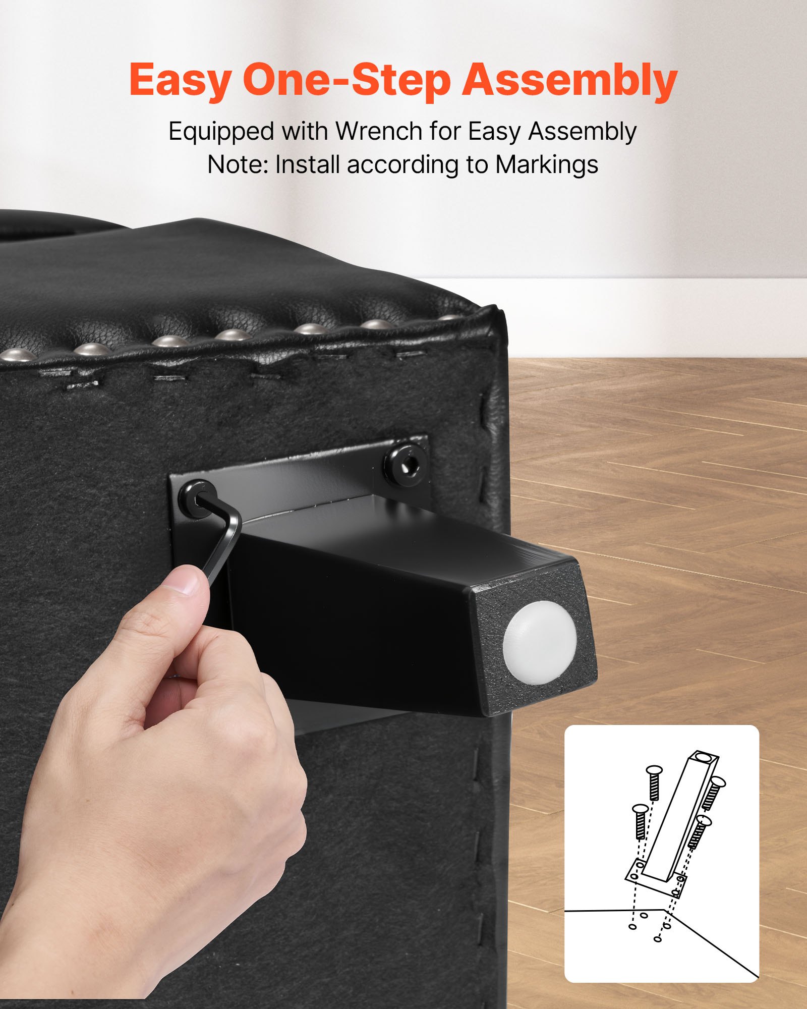 VEVOR Button-Tufted Storage Ottoman Bench, PU Leather Bench with Storage and Solid Wood Legs, Modern Shoe Benches Seat for Entryway, Upholstered End of Bed Benches for Living Room, Dining Room, Black