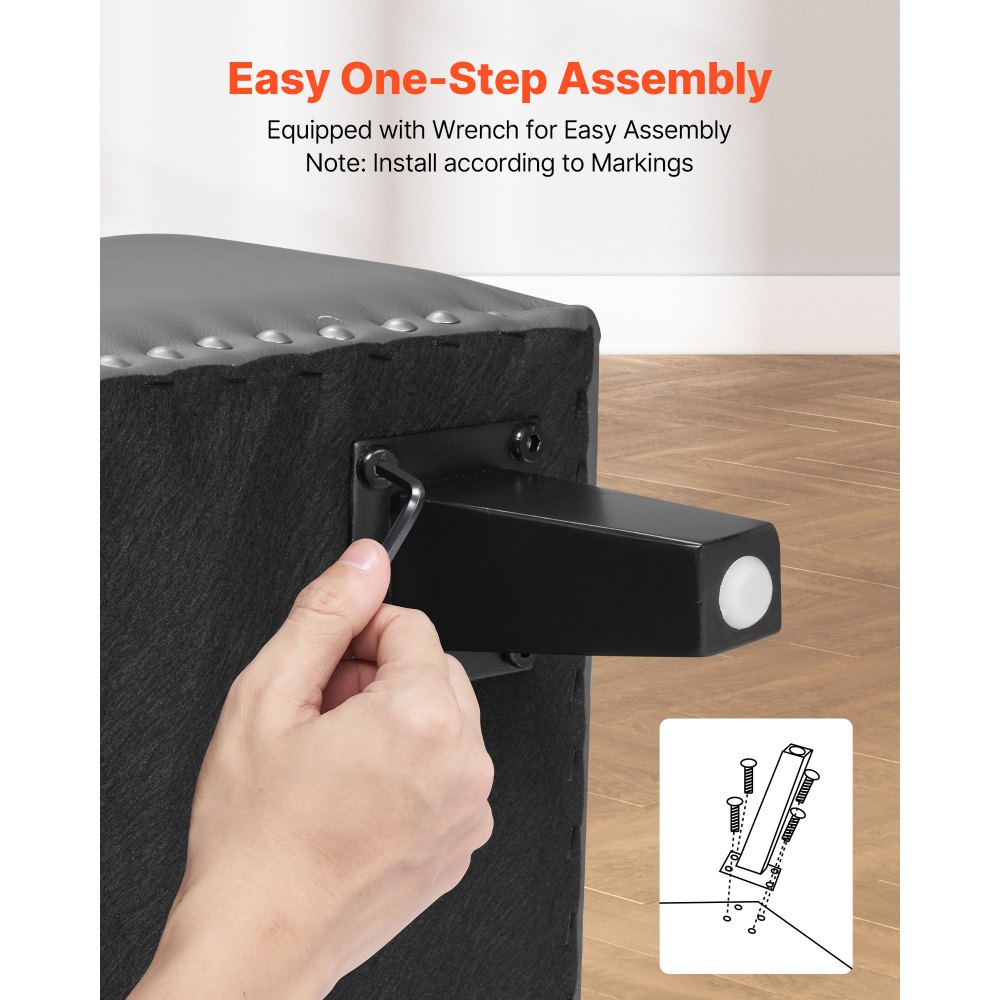 Ławka pufowa VEVOR (415 x 1305 x 440 mm) wykonana ze skóry ekologicznej z drewnianymi nogami, miejscem do przechowywania i przeszyciami, nowoczesna ławka na buty o udźwigu 300 kg, ławka do łóżka, ławka do sypialni, salonu i jadalni, szara