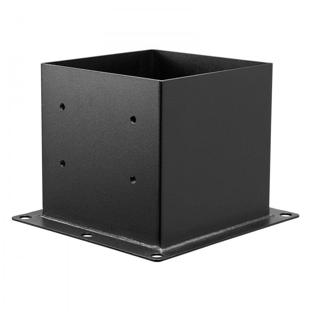 Tuleja montażowa VEVOR, 4 sztuki, wymiary wewnętrzne wspornika słupka 92 x 92 mm do słupków 88,9 x 88,9 mm, wytrzymała tuleja uziemiająca ze stali węglowej, idealna do balustrad altan i tarasów, płyta podstawy podtrzymującej taras, kolor czarny