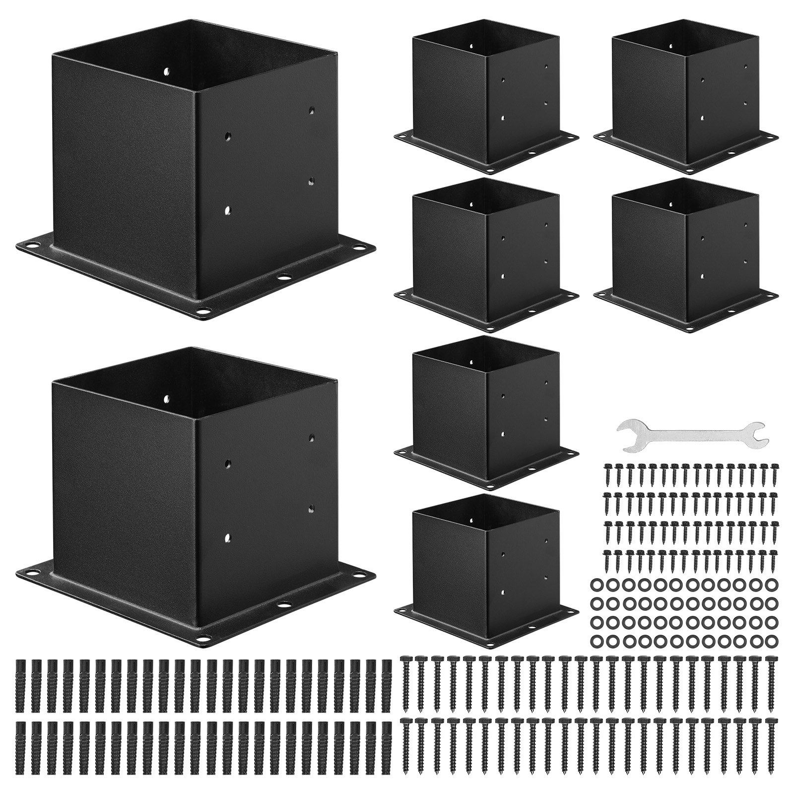 Wsporniki słupków VEVOR, 8 sztuk, wymiary wewnętrzne 92 x 92 mm do słupków 88,9 x 88,9 mm, solidne gniazdo uziemiające ze stali węglowej, idealne do balustrad altan i tarasów, podstawa podtrzymująca taras, kolor czarny