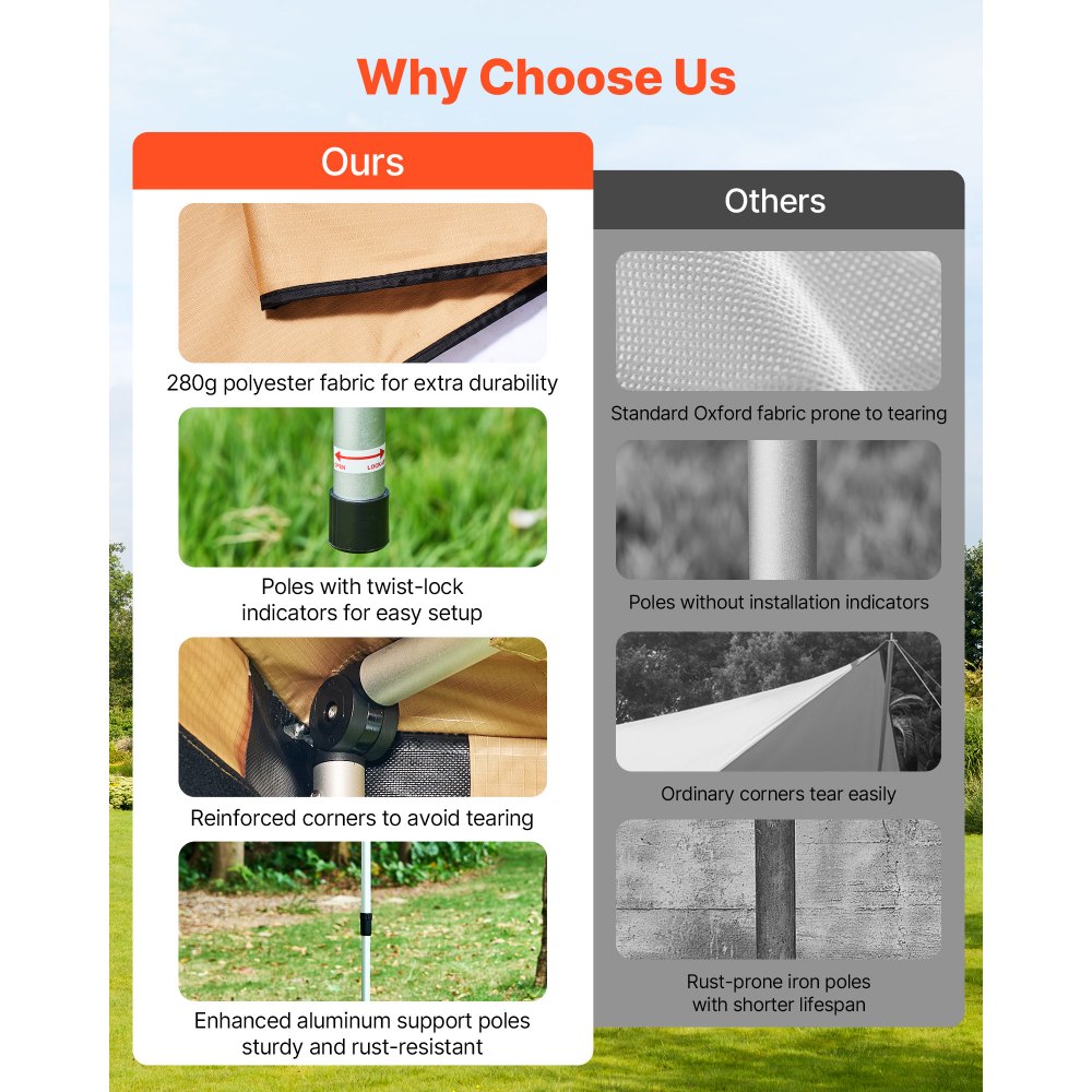 Markiza samochodowa VEVOR, 270°, 3,19 x 3,07 x 2,10 m, osłona przeciwsłoneczna, wodoodporna (UV50+), w zestawie torba transportowa, wolnostojąca markiza terenowa, osłona przeciwsłoneczna do SUV-ów, vanów, ciężarówek i pojazdów kempingowych