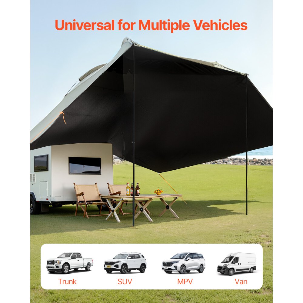 VEVOR Caravan Sun Awning 3x2.1m Motorhome Sun Canopy UV50+ UV Protection Awning 190T Polyester Fabric PU2000mm Waterproof incl. Portable Bag Ideal for Camping Family Gatherings Trips