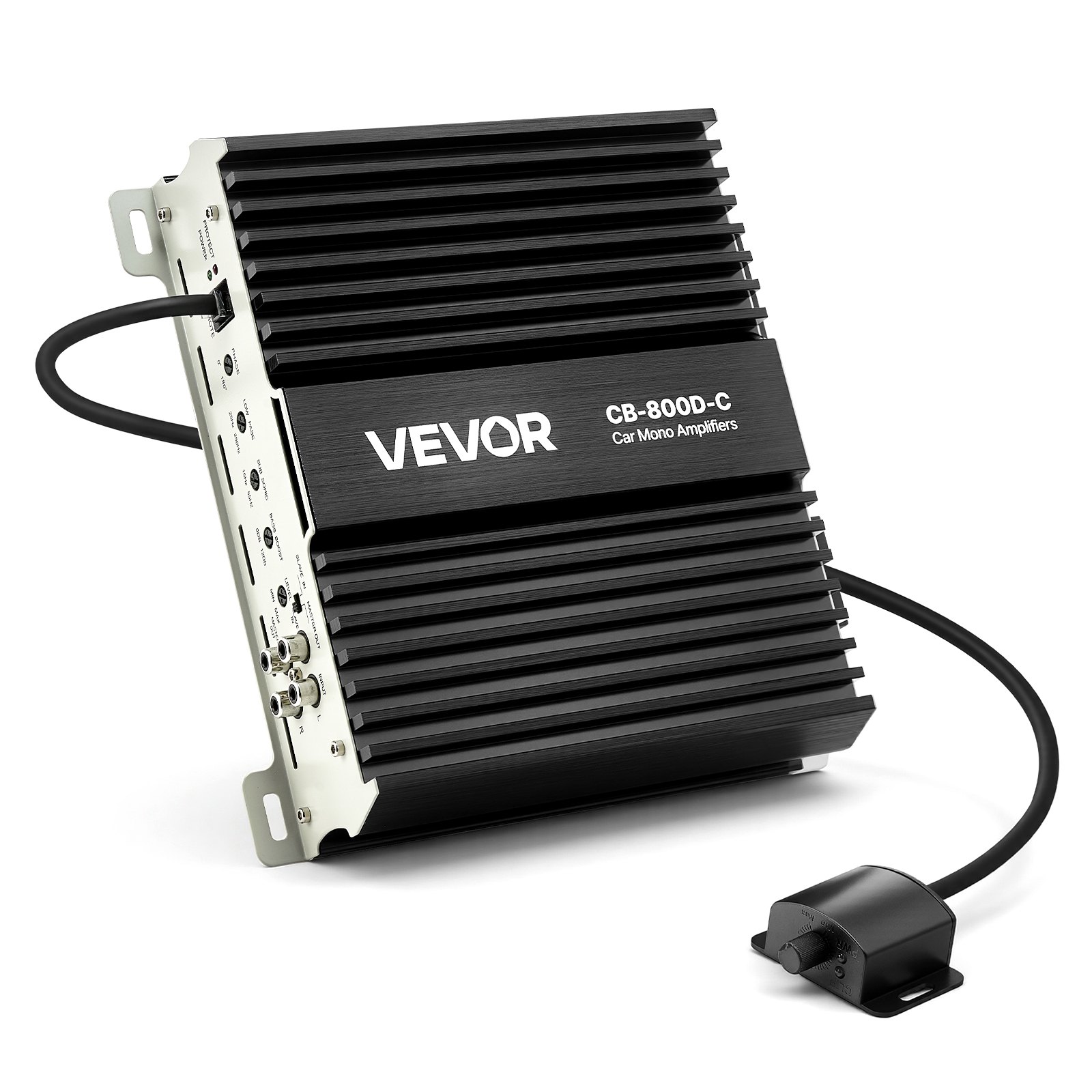 Wzmacniacz samochodowy VEVOR Monoblock o mocy 800 W RMS, maks. 1/2/4 Ohm, wzmacniacz audio (klasa D) ze zdalnym sterowaniem poziomem subwoofera, filtrem dolnoprzepustowym, wzmocnieniem basów, przesunięciem fazowym i regulacją głośności