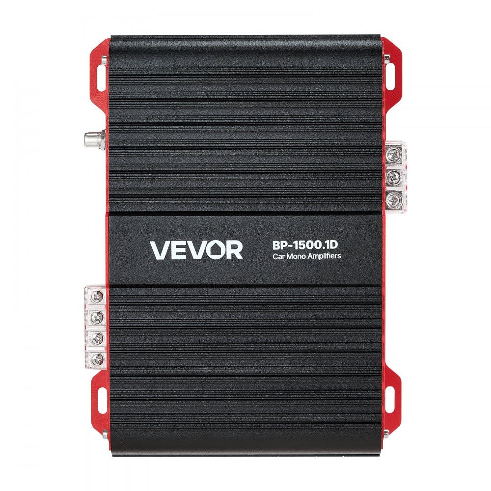 Wzmacniacz samochodowy VEVOR Monoblock 1500 W RMS MAX 1/2/4 Ohm, wzmacniacz audio (klasa D / 1-kanałowy) ze zdalnym sterowaniem głośnością subwoofera, filtrem dolnoprzepustowym, wzmocnieniem basów i regulacją głośności