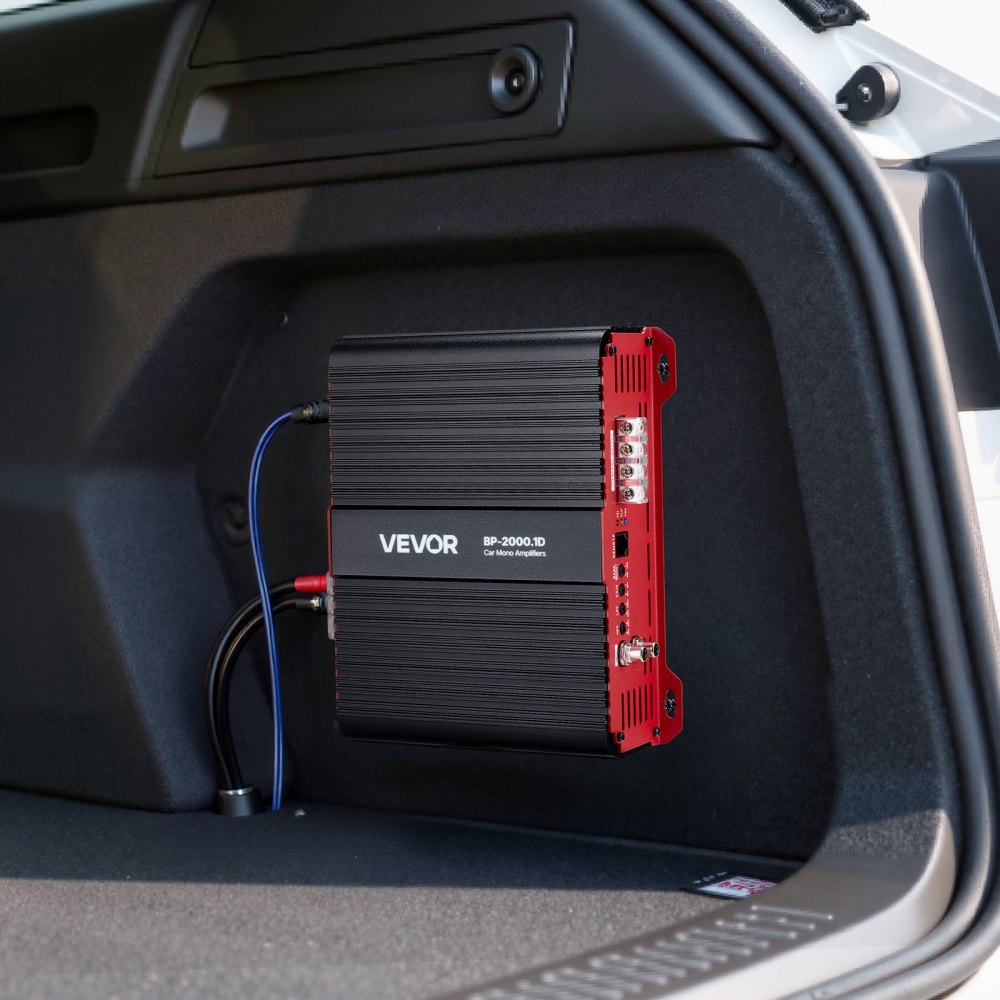 Wzmacniacz samochodowy VEVOR Monoblock 2000 W RMS MAX 1/2/4 Ohm, wzmacniacz audio (klasa D / 1-kanałowy) ze zdalnym sterowaniem głośnością subwoofera, filtrem dolnoprzepustowym, wzmocnieniem basów i regulacją głośności