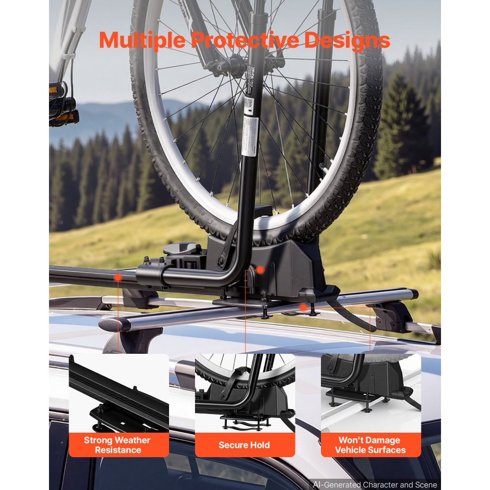 Uchwyt rowerowy VEVOR Upright na dach, na 1 rower, składany, nośność 20 kg, stop aluminium, stal Q235, z ramą – montaż bezkontaktowy, kompatybilny rozmiar bagażnika dachowego: do 100 x 35 mm