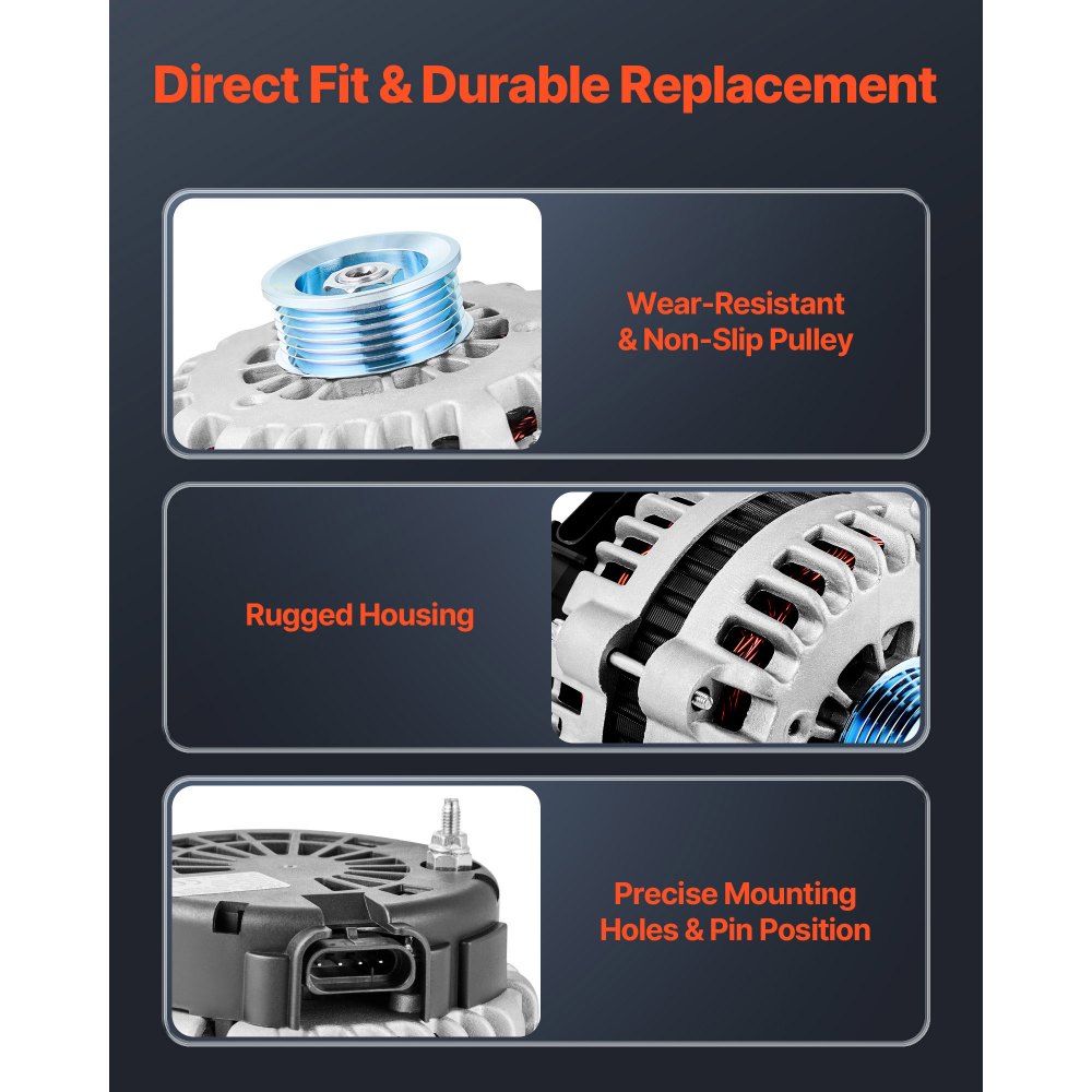 Alternator samochodowy VEVOR 10480285, pasujący do modeli: Chevrolet Trailblazer 4.2L 2002-2005, SAAB 9-7x L6 2005, GMC Envoy, Oldsmobile Bravada, Isuzu Ascender, Buick Rainier, Alternator zamienny do samochodów 15062413