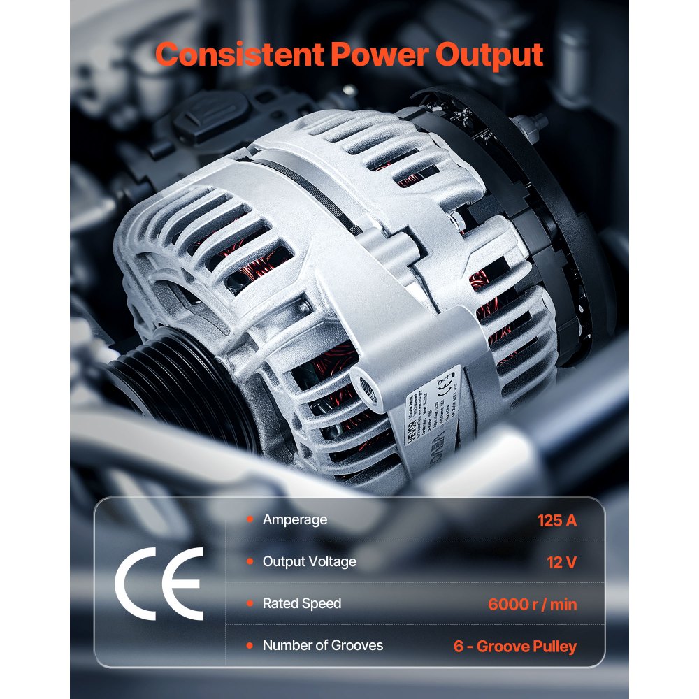 Alternator samochodowy VEVOR 11185 do modeli Chevrolet Impala LS, LT 3.5L 2006-2011, Impala LTZ 3.9L 2009-2010, Monte Carlo V6 2006-2007, alternator zamienny do samochodów 0124425102, 0124425032, 10335497
