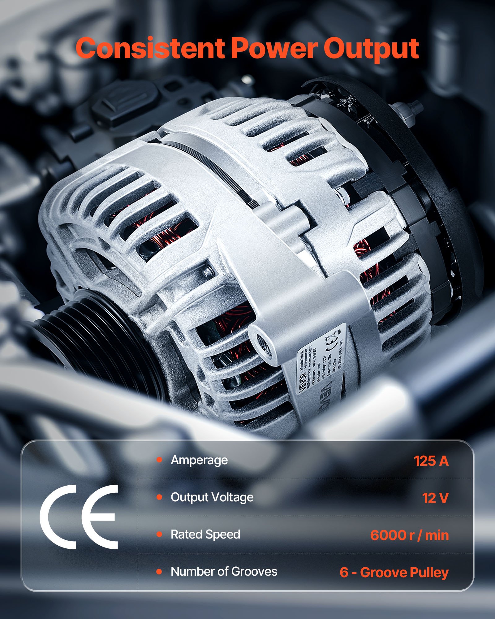 Alternator samochodowy VEVOR 11185 do modeli Chevrolet Impala LS, LT 3.5L 2006-2011, Impala LTZ 3.9L 2009-2010, Monte Carlo V6 2006-2007, alternator zamienny do samochodów 0124425102, 0124425032, 10335497