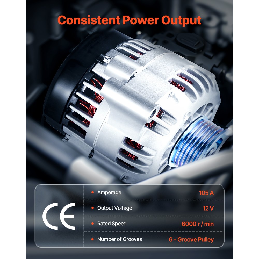 Alternator samochodowy VEVOR 8247N do Cadillaca Escalade V8 5,3 l/6,0 l 2002-2004, Chevroleta Suburban 1500 2000-2004, GMC Yukon V8 4,8 l/5,3 l 2000-2004, alternator zamienny do samochodów 10464481, 15755616