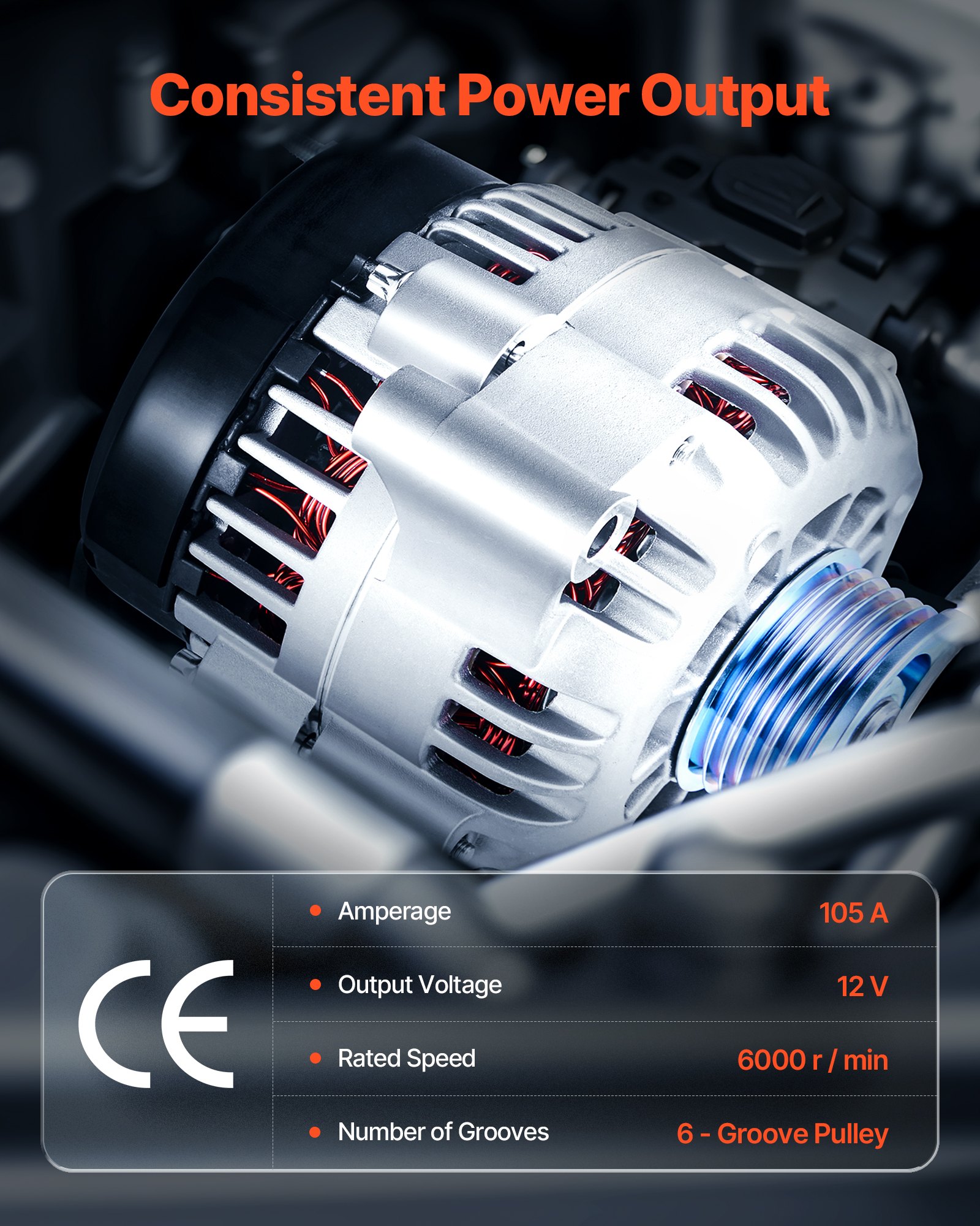 Alternator samochodowy VEVOR 8247N do Cadillaca Escalade V8 5,3 l/6,0 l 2002-2004, Chevroleta Suburban 1500 2000-2004, GMC Yukon V8 4,8 l/5,3 l 2000-2004, alternator zamienny do samochodów 10464481, 15755616