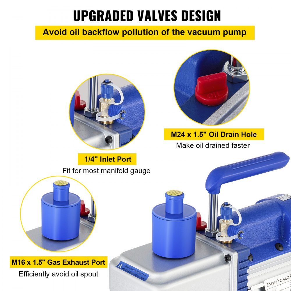 VEVOR Pompa Próżniowa Z Dwustopniową łopatką Obrotową, 10cfm 1 Km, 220 V 5 Pa Facility Hvac Regulatoryjne Narzędzie Do Hvac, Auto Ac Regulging, Odgazowanie Wina I Przetwarzanie żywności, Niebieski